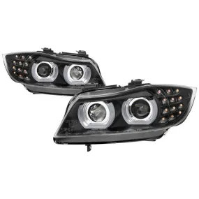 Spyder BMW E90 3-Series 09-12 4DR Headlights LED Signal Black