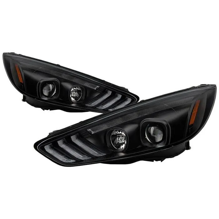 Spyder Ford Focus 15-18 SEQ Signal Projector Headlights Black