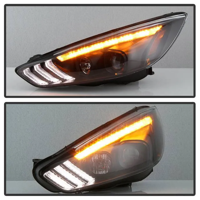 Spyder Ford Focus 15-18 SEQ Signal Projector Headlights Black