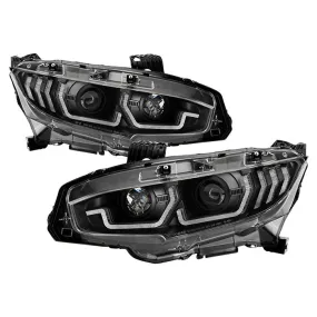 Spyder Honda Civic 16-20 U-Shape LED Bar Headlights Black
