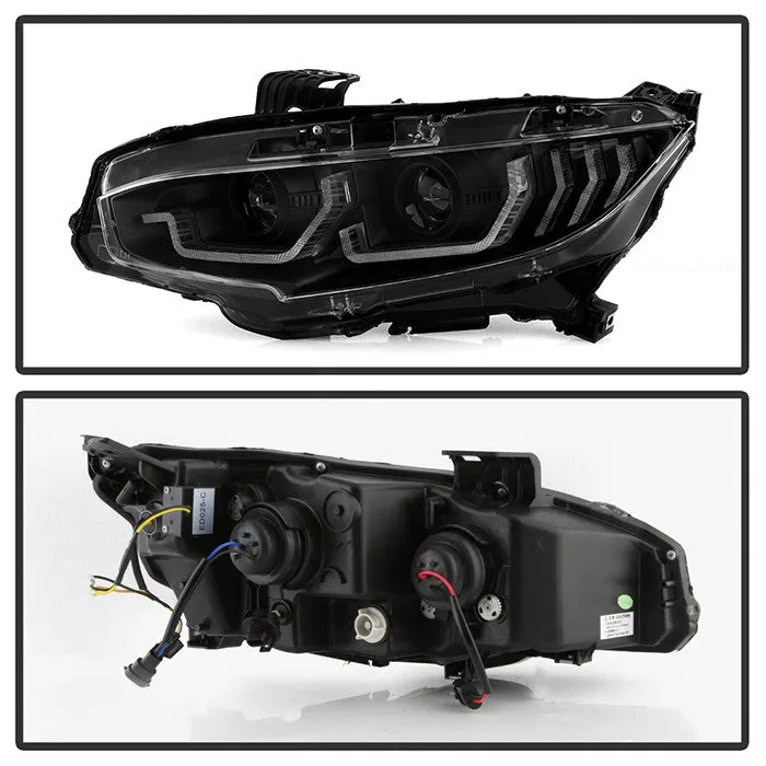 Spyder Honda Civic 16-20 U-Shape LED Bar Headlights Black