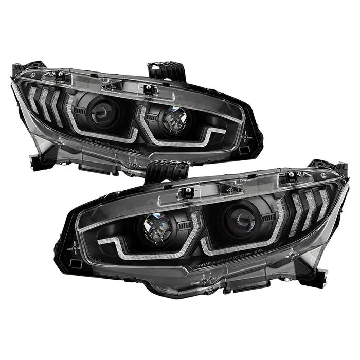 Spyder Honda Civic 16-20 U-Shape LED Bar Headlights Black