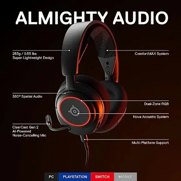 SteelSeries Arctis Nova 3 Multi-Platform Gaming Headset - Black (61631)