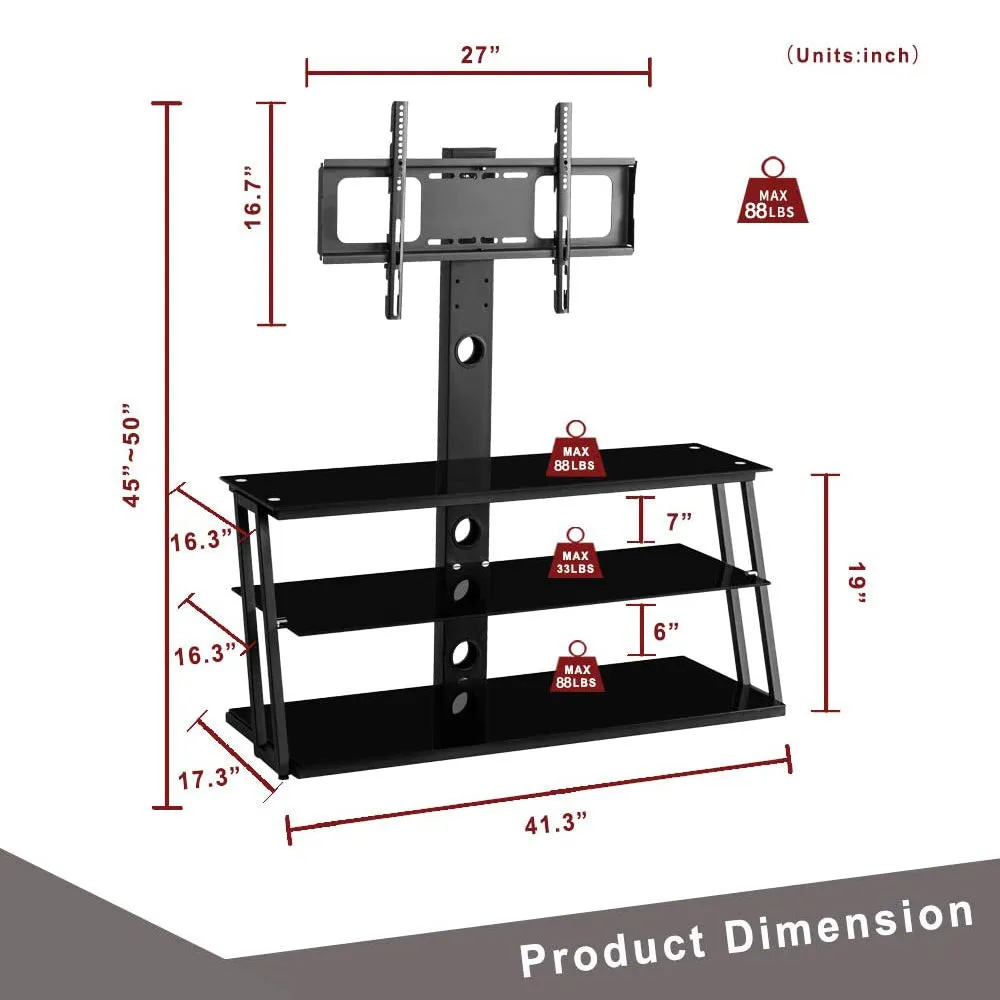 Swivel Floor TV Stand with Angle and Height Adjustable Tempered Glass TV Stand