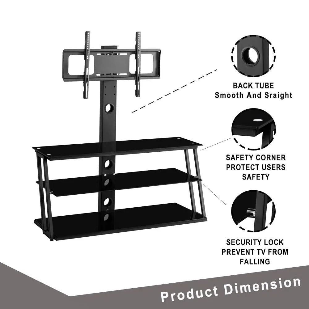 Swivel Floor TV Stand with Angle and Height Adjustable Tempered Glass TV Stand