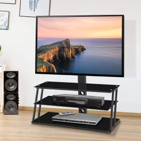 Swivel Floor TV Stand with Angle and Height Adjustable Tempered Glass TV Stand