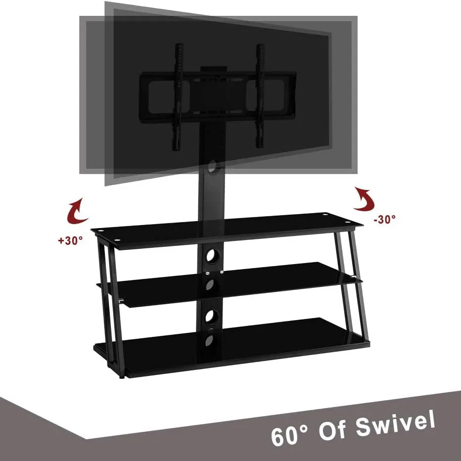 Swivel Floor TV Stand with Angle and Height Adjustable Tempered Glass TV Stand