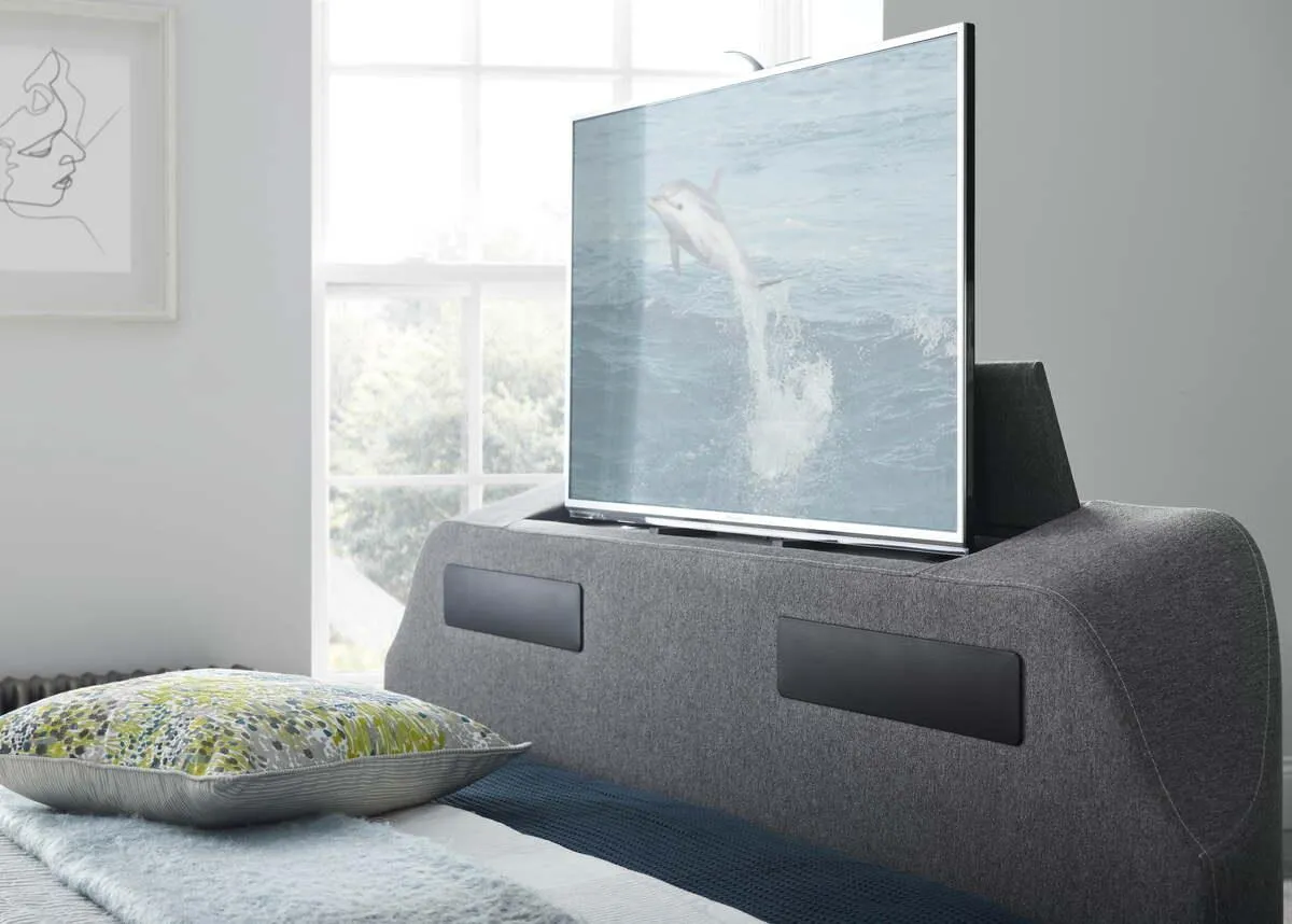 Titan 2 TV Bed Slate Grey Fabric King Size 4.1 Media 43" TV Capacity