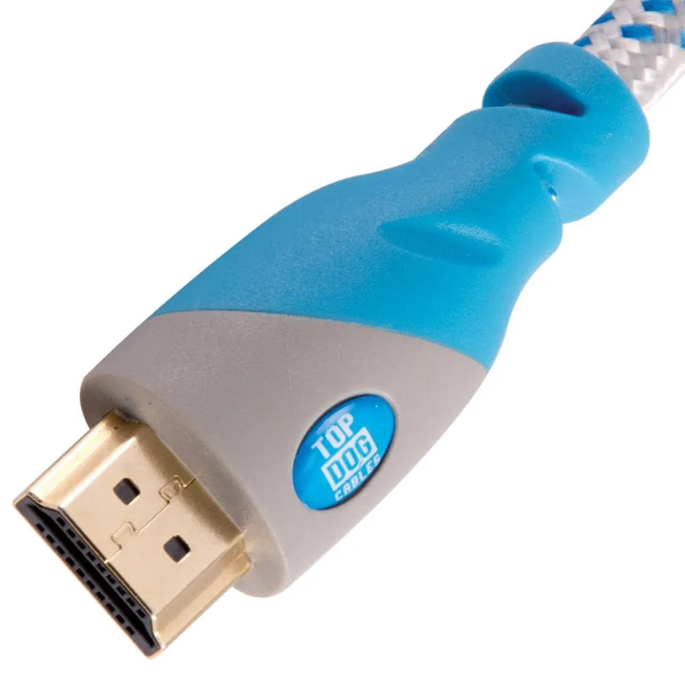 Top Dog Cables - TD-01WBB12 - Gold Premium 12' High Speed HDMI Cable with Ethernet - White/Blue - 3D HD Gaming Systems PC DVD TV Blu Ray