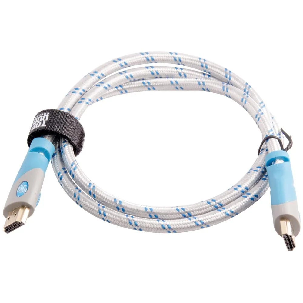 Top Dog Cables - TD-01WBB3 - Gold Premium 3' High Speed HDMI Cable with Ethernet - White/Blue - 3D HD Gaming Systems PC DVD TV Blu Ray