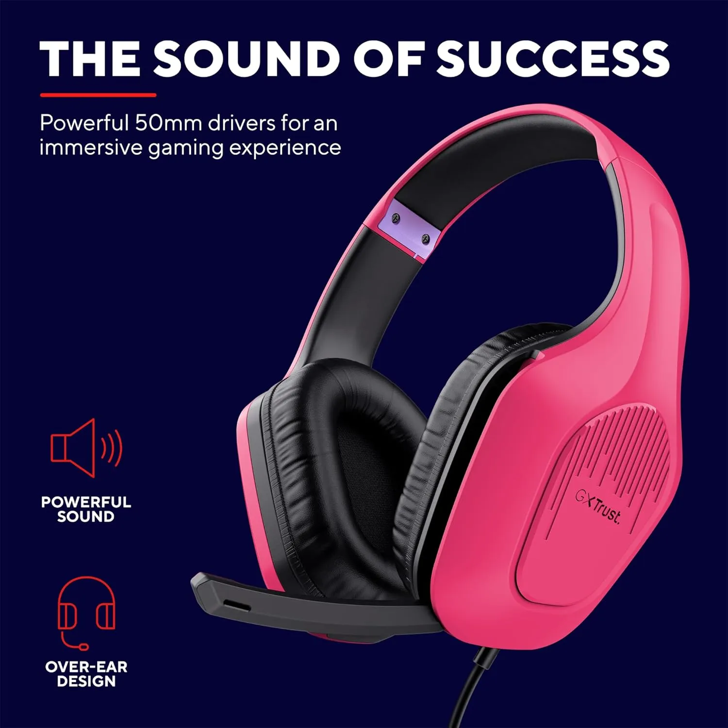 Trust Gaming GXT 415P Zirox Lightweight Over-Ear Gaming Headset, 50mm Drivers, 3.5mm Jack, Foldaway Mic, 2m Cable – Compatible with PC, Xbox, PS4, PS5, Switch, Mobile – Pink