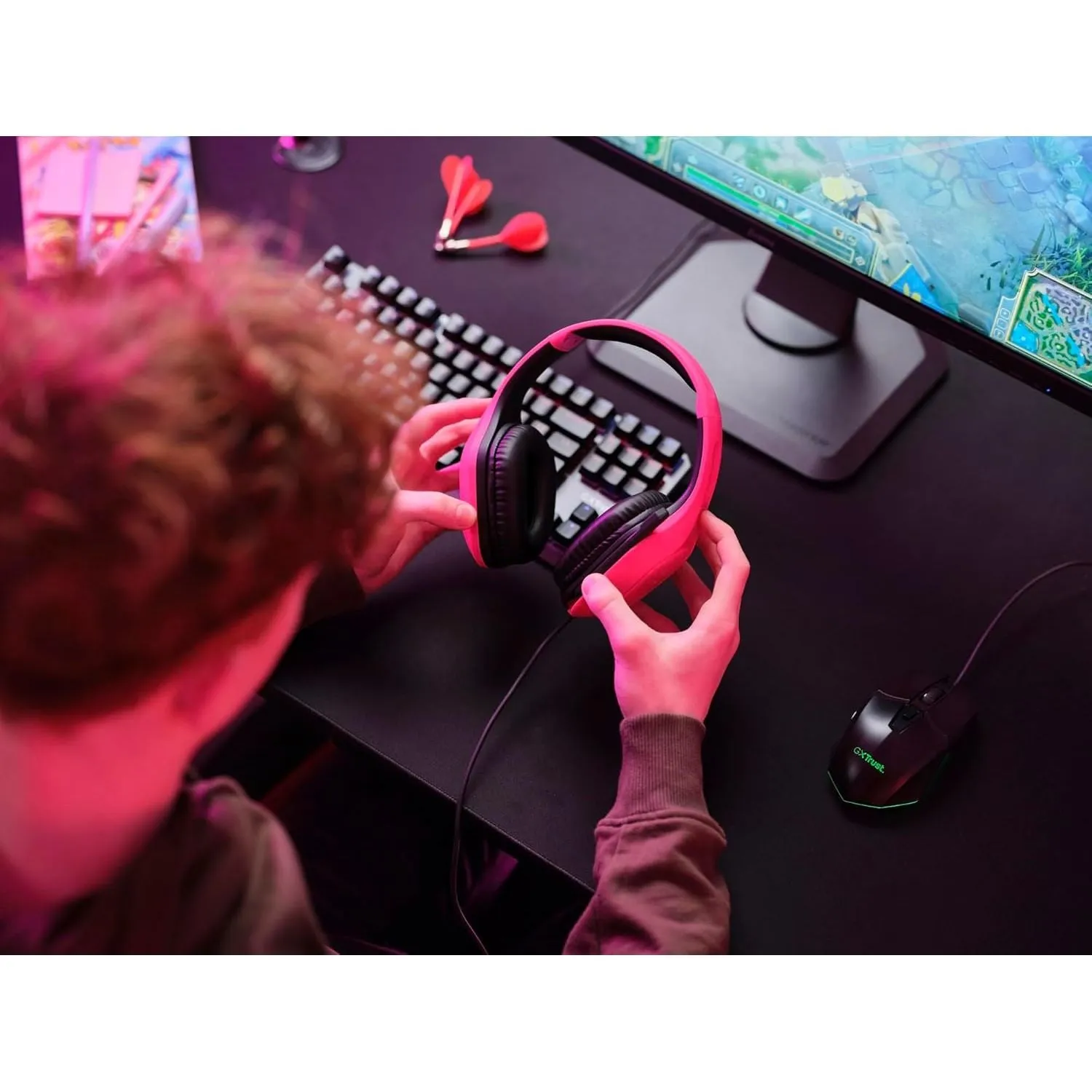 Trust Gaming GXT 415P Zirox Lightweight Over-Ear Gaming Headset, 50mm Drivers, 3.5mm Jack, Foldaway Mic, 2m Cable – Compatible with PC, Xbox, PS4, PS5, Switch, Mobile – Pink