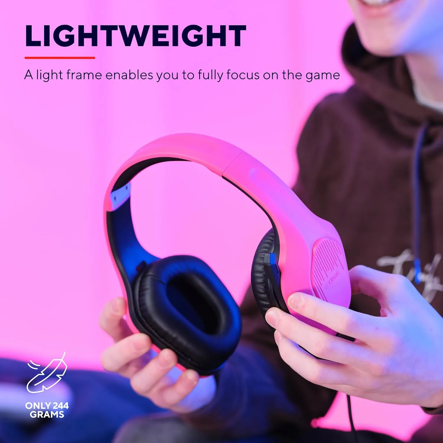 Trust Gaming GXT 415P Zirox Lightweight Over-Ear Gaming Headset, 50mm Drivers, 3.5mm Jack, Foldaway Mic, 2m Cable – Compatible with PC, Xbox, PS4, PS5, Switch, Mobile – Pink