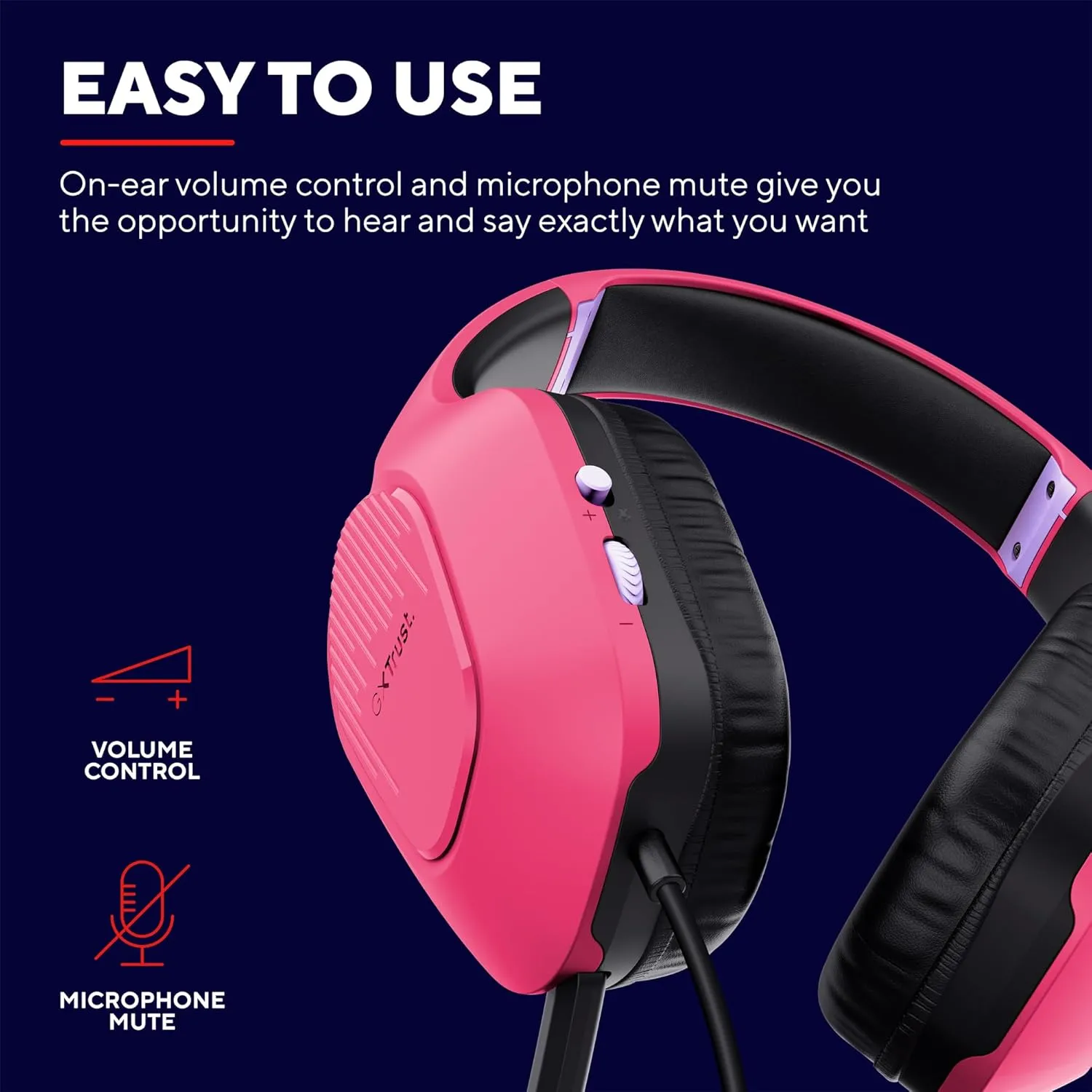 Trust Gaming GXT 415P Zirox Lightweight Over-Ear Gaming Headset, 50mm Drivers, 3.5mm Jack, Foldaway Mic, 2m Cable – Compatible with PC, Xbox, PS4, PS5, Switch, Mobile – Pink
