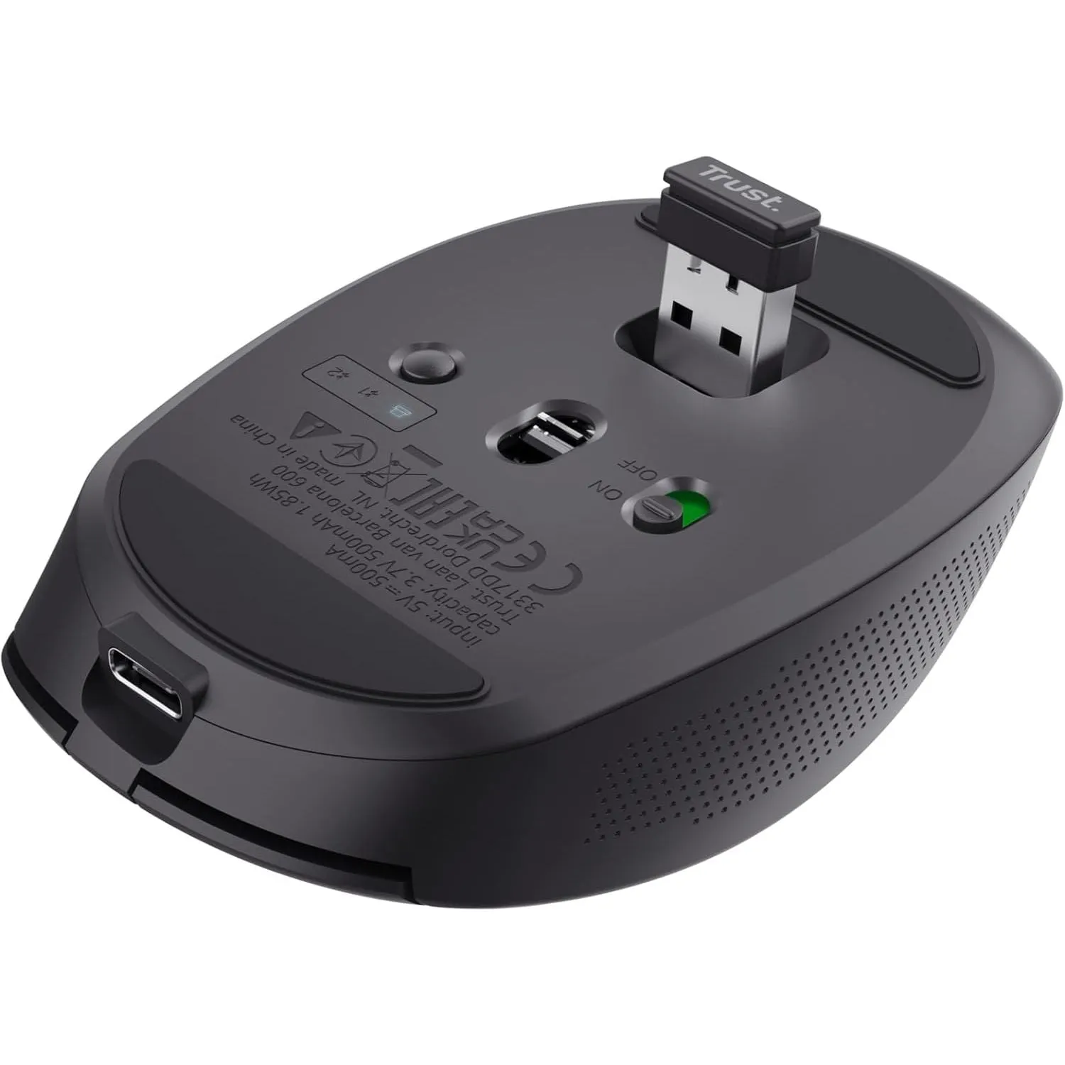 Trust Ozaa Silent Wireless Bluetooth Mouse - Rechargeable, Multi-Device, Compact, 60% Recycled Plastic, for PC/Laptop/Mac/Android - Black