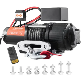 VEVOR Electric Winch, 12V 4500 lb Load Capacity Nylon Rope Winch,