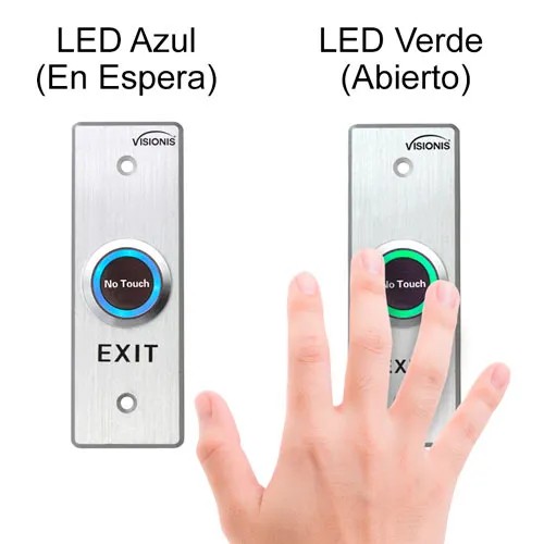 Visionis 2 Pack FPC-7561 VIS-7028 Indoor Stainless Steel No Touch Infrared Request To Exit Button With Time Delay Slim Size LED Light NC COM And NO Outputs