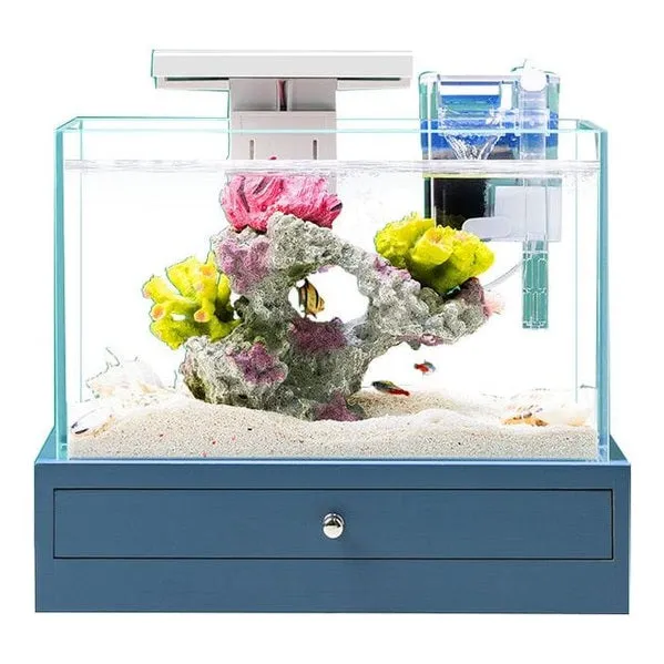 Wooden Blue Base Small Fish Tank Set 26*12*16cm