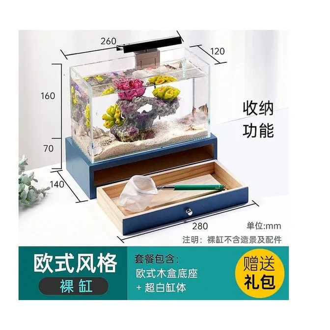 Wooden Blue Base Small Fish Tank Set 26*12*16cm