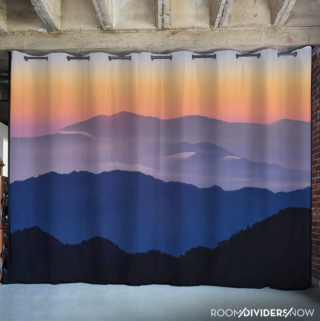 Zenfinit Room Divider Kit - Medium B, 9ft Tall x 7ft 6in - 12ft Wide, Misty Mountains